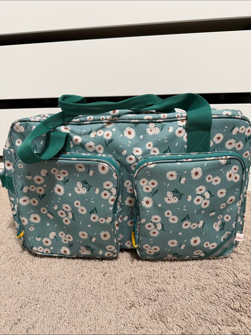 Cat & Jack Teal Floral Daisy Tote Bag with Dual Front Pockets
